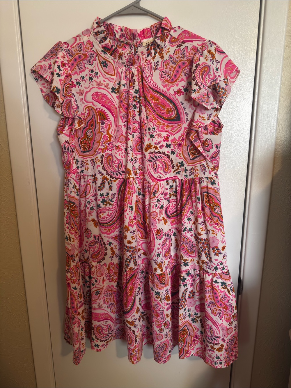 Womens' Pink Paisley Ruffle Dress